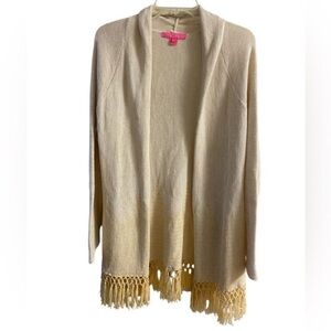 Lilly Pulitzer Cream Fringe Cardigan Medium
